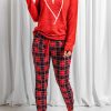 Red Heart Print Plaid Long Sleeve Lounge Set