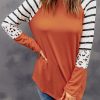 Orange Striped Animal Print Colorblock Long Sleeve Top