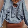 Sky Blue Rhinestone Fringe Denim Jacket