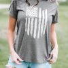 Gray America Flag Print Short Sleeve Crewneck T-shirt