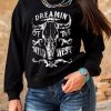 Black Western Steer Skull Letter Print Graphic Sweatshirt