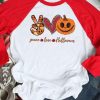 Red Peace Love Halloween Graphic Print Color Block Top