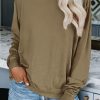 Brown Solid Crew Neck Pullover Sweatshirt