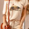 Beige Mountain Print Short Sleeve Lounge Set