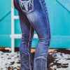 Sky Blue Embroidered Cow Straight Leg Jeans