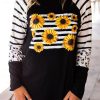 Black Sunflower Striped Leopard Patchwork Long Sleeve Top