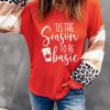 Red Letter Graphic Print Waffle Knit Color Block Top