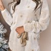 White Plush Star Pattern Long Sleeve Pullover And Shorts Lounge Set