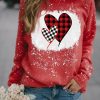 Plaid Heart Ink Splash Print Pullover Sweatshirt