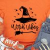 Orange Halloween Witch Round Neck Shift Casual T-Shirts