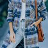 Multicolor Woolen Lining Plaid Brushed Long Coat