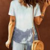 Sky Blue Casual Portrait Graffiti Print Tie Dye Graphic Tee And Drawstring Short Set Longewear