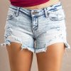 Light Washed Distressed Mid Waist Denim Shorts