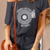 Gray Sound Better On Vinyl Graphic Print Two-piece Lounge Wear