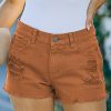 Orange Distressed Tasseled Denim Shorts