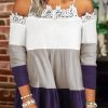 Color Color Block Lace Patchwork Cold Shoulder Blouse