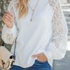 White Lace Sleeve Raglan Ribbed Top