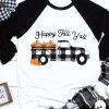 Black Happy Fall Yall Pumpkin Truck Graphic Print Color Block Top