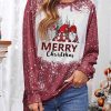 Merry Christmas Letter Pattern Print Long Sleeve Top