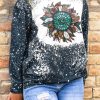 Tie-dyed Sunflower Print Long Sleeve Pullover Sweatshirt