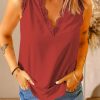 Red Sleeveless Eyelash Lace V Neck Tank Top