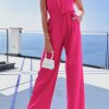 Rose Flutter Sleeves Belted Wide Leg Jumpsuit