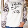 Faith OVER Fear Print Leopard Sleeve Top