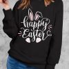 Black Happy Easter Figure Print Long Sleeve Graphic Sweatshirt