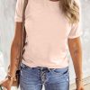 Pink Solid Color Crew Neck Tee