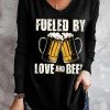 Black Beer Glass Letter Graphic Print Long Sleeve Top