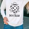 White BOO HAW Ghost Graphic Print Pullover Sweatshirt