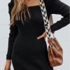 Black Square Neck Puffy Sleeve Sweater Dress