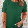 Green Solid Color Crew Neck Tee