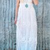 White Contrast Lace Backless Spaghetti Strap Maxi Dress