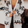 White Tribal Pattern Hollowed Knit Long Cardigan