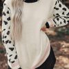 White Leopard Sleeves Contrast Neckline Drop Shoulder Sweater