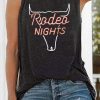 Gray Rodeo Bull Sketch Print Casual Sleeveless Top