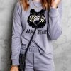 Gray MAMA Bear Graphic Print Top And Shorts Lounge Wear