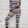 Pink Pattern Print Long Sleeve Top And Skinny Pants Home Suit