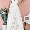 White Floral Lace Open Back Maxi Party Dress