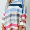 Multicolor-2 Multicolor Striped Knit Top With Chest Pocket