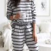 Gray Striped Long Sleeve Top And Drawstring Joggers Loungewear