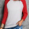 Red Color Block Raglan Sleeve Pullover Top