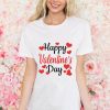 Happy Valentine's Day Heart Print Crew Neck T-shirt