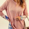 Pink Floral Lace Patchwork Knitted Long Sleeve Top