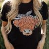 Black Cute Cattle Leopard O-Neck T-Shirt