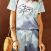 Sky Blue She Is Strong Proverbs Tie Dye Loungewear Set