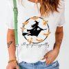 White Witch Bat Letter Graphic Print Crew Neck T Shirt