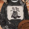 Black Western Boots Leopard Graphic Print Long Sleeve Top