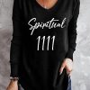 Black Spiritual 1111 Print V Neck Long Sleeve Top